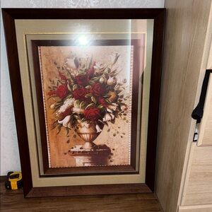 Framed Floral Art with Red and White Bouquet